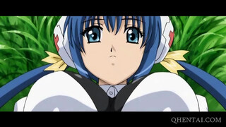 Two hentai dolls licked in 3some outdoor