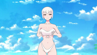 Naomi Anime Damsel showcasing melons in the beach