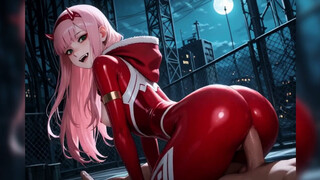 Anime porn 3 DIMENSIONAL Zero 2 ( DARLING in the FRANXX ) tearing up rock-hard in the street, ass fucking orgy from behind, dressed in his cock-squeezing crimson combat suit
