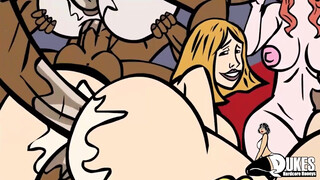 Cartoon bitches are sucking various cocks and getting fucked hard during a steamy, interracial orgy