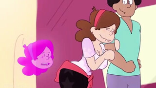 Cartoon brunette is getting hammered from the back and trying not to moan while cumming