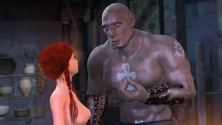 Cartoon girl with big tits doesn't know how to handle a massive cock of a monster