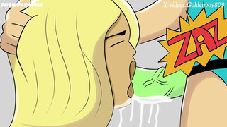 Cartoon blonde is eagerly sucking a big cock and hoping to get fucked, until she cums