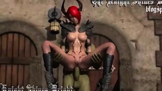 Red haired elf was sucking many dicks while she was tied up and liked how it felt