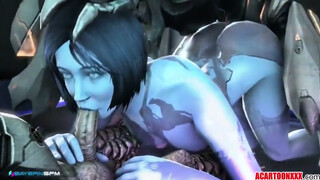 Hot cartoon bitch with massive tits, Cortana got spit- roasted and doublefucked all night long