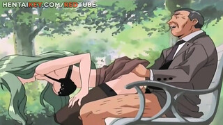 Horny girl is giving a nice handjob and a blowjob to an elderly man, while in the park