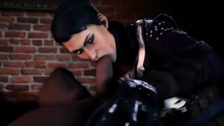 Dark haired babe is about to suck a huge dick, as deep as she can