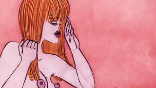 Cartoon babe is passionately making love with her partner in every single drawing she is in