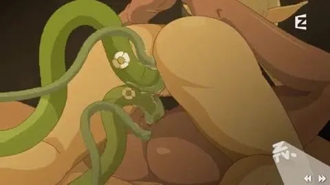 Cartoon elves are having sex with each other and with a monster with huge  tentacles