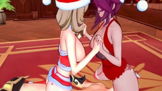 Genshin Impact_Christmas Special_Lisa and Rosaria fucked