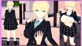 [Hentai 3d Game Koikatsu! ]Rubbing the boobs of a blonde big breasts returnee. (Anime 3DCG video)