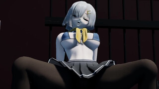 Cute coed in nylon pantyhose shakes her huge ass and big boobs covered in tiny bikini