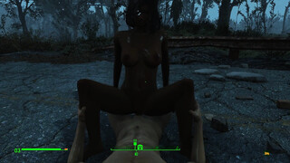 Gentle sex of a couple in the pouring rain in the game fallout 4 - PC gameplay