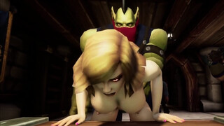 She gets double tapped by an Orc and a Human