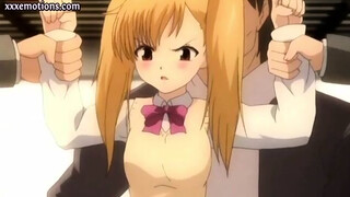 Blonde anime teenie doing handjob