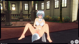 3D HENTAI neko girl masturbates and cums