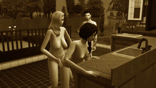 Vintage video. Group sex in a cafe. Group Orgies - Porno Game 3d
