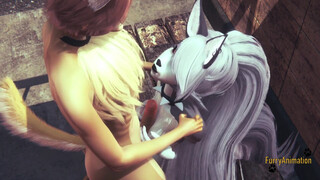 Furry Hentai Wolf gives fox boobjob until he cum on her face