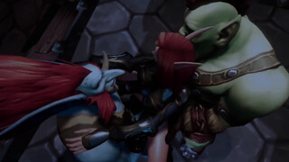 Elf Double teamed by an Ork and a Troll