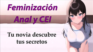 Spanish JOI con feminizacion, anal y CEI. Tu novia te pilla con su ropa.