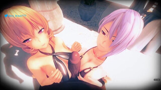 Busty cartoon babe, Nakiri is about to have a ffm threesome until she ends up completely exhausted