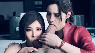 twin blowjob for a muscular guy