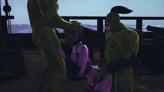 Two orcs fucked a dark elf and cum on her face and ass