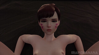 Skinny overwatch D.va getting missionary breeded with her best friend