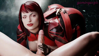 Cute redhead mercenary takes a little handjob break