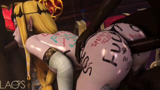 Sexy Blonde Elf Serving 3 Dark-Sninned Guys In A Cowgirl Pose 2