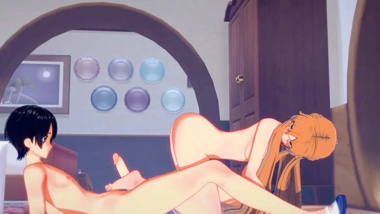 SAO Hentai - Asuna jerk off & footjob to Kirito