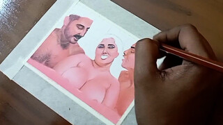Erotic Art Or Drawing Of Sexy Indian Married Woman Having A Steamy Affair With Her Two Boyfriends
