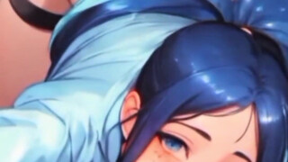 AI Anime girl with blue hair fucks in doggystyle position