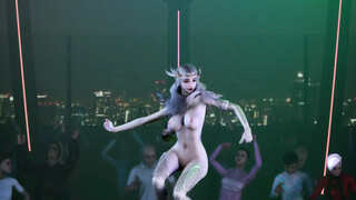 3D big boobs slut Asian cosplay model public naked