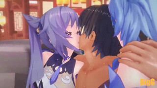 Ganyu and kequing fucking hard in threesome/ genshin impact animation /